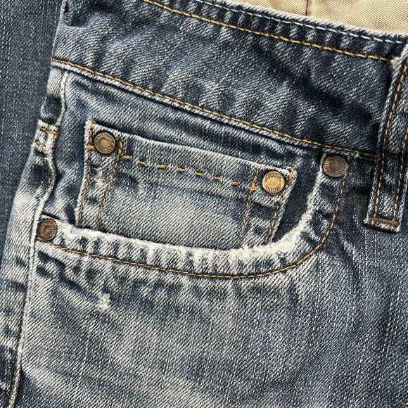 ZARA Jeans Men’s 31x32 Blue Distressed Denim Whiskering Skull Patch Grunge Punk - Picture 4 of 13
